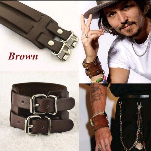 ジョニー・デップ 愛用同型ブレスレット ダブルバックル レザーの通販