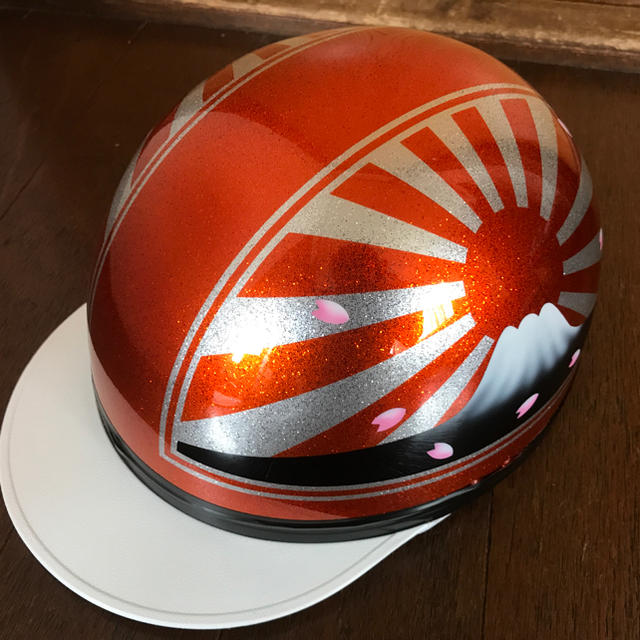 新品 キャンディーオレンジ ラメ 富士日章 コルク半 ヘルメットの通販