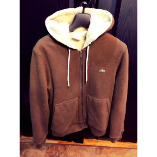 LACOSTE ブラウン パーカー レディース ベロア ライン LACOSTE
