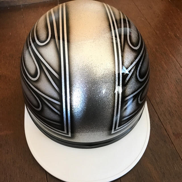 新品塗装 シルバーラメ ファイヤーパターン コルク半 ヘルメットの通販