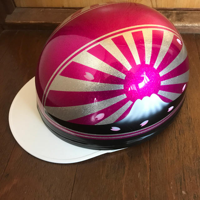 新品塗装 キャンディーピンクラメ 桜 富士日章 コルク半 ヘルメットの