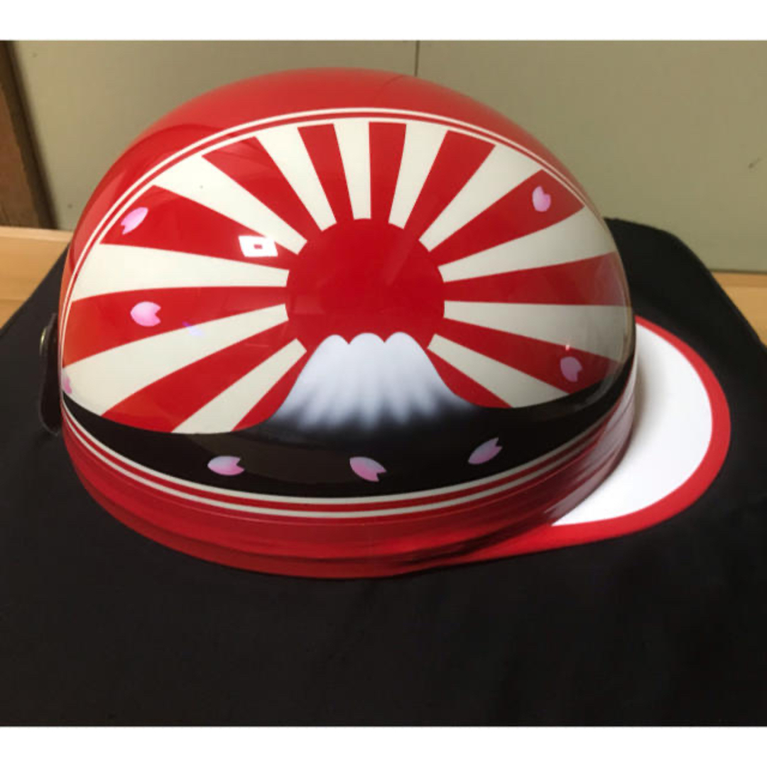 新品塗装 桜 赤白 富士日章 コルク半 ヘルメット つやつや 鏡面仕上げ