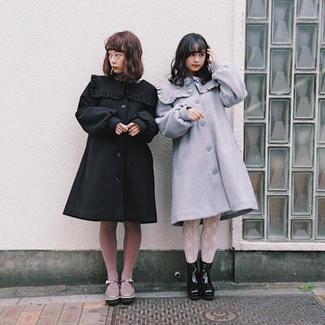 メリージェニー チェックセーラーカラーAラインコート ブラック merry