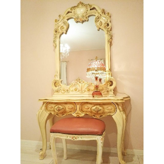 高級ロココ家具 猫脚 お姫様ドレッサー豪華2点 大型ミラーコンソール