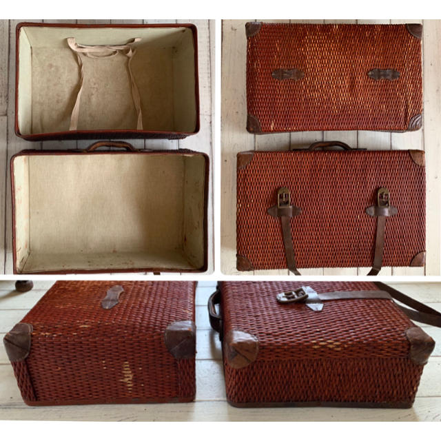アンティーク 古い竹編みの行李トランク 古道具 大正浪漫 竹かご