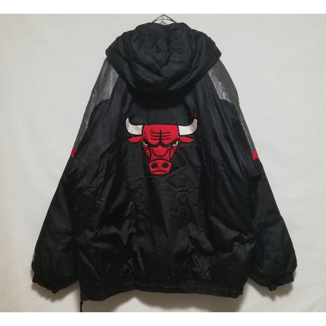 90s STARTER NBA ブルズ アノラックパーカー 刺繍入り 黒赤 古着 90
