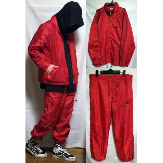 NIKE - ナイキ ナイロン ジャケット パンツ セットアップ 赤 黒 NIKE