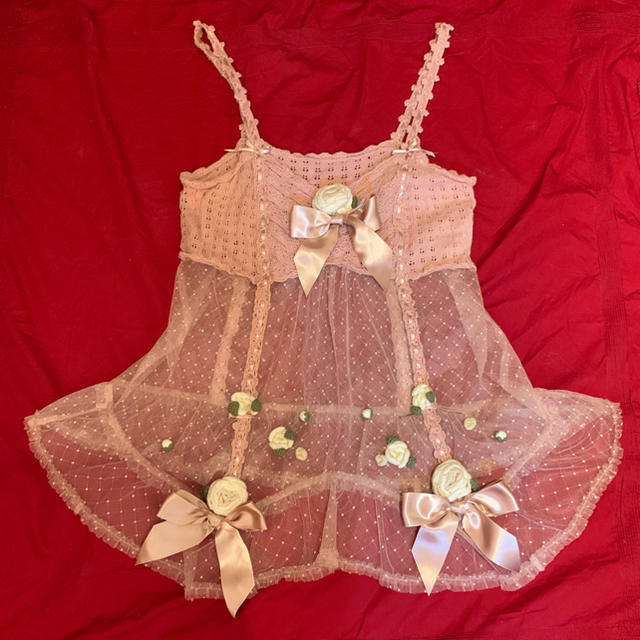 ピンクハウス♡ハートワッペン付き♡ドットチュールレースの ピンク