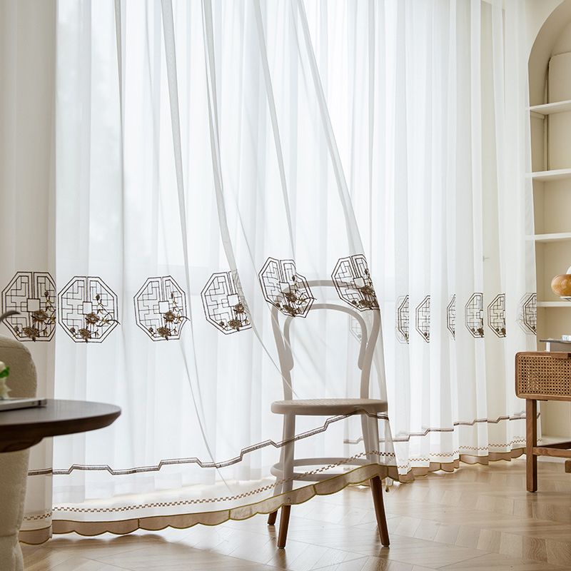 シアーカーテン レースカーテン サイズオーダー 刺繍 ポリエステル