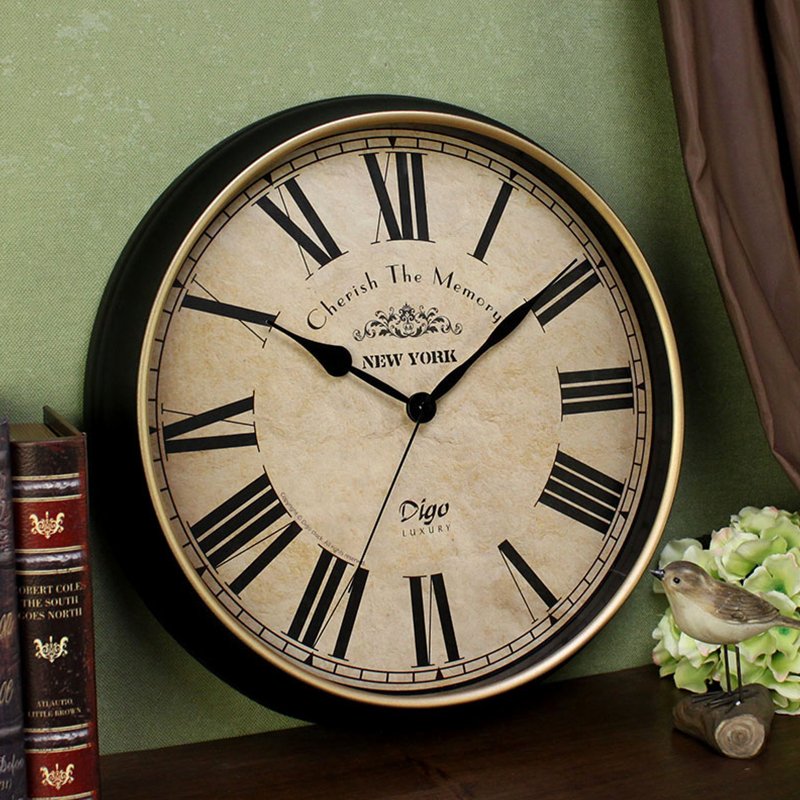時計 静音時計 クロック 壁掛け時計 アンティーク調 シンプル 欧米風 38cm