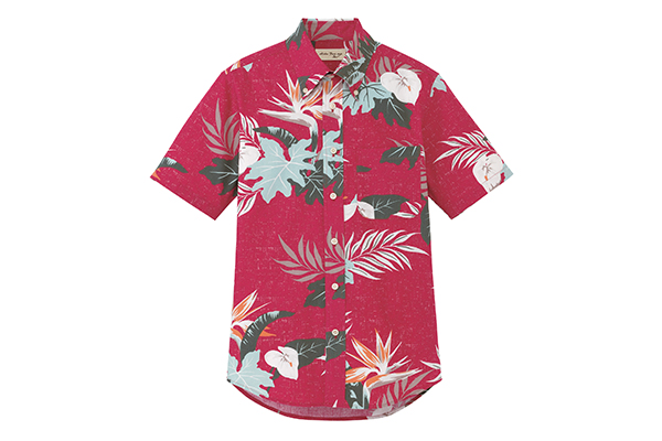 アロハシャツ（リーフ柄）（レッド）（LL） 【業務用食材の仕入れなら
