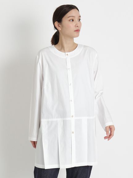 スーピマコットン高密度ポプリンタックプリーツチュニックシャツ