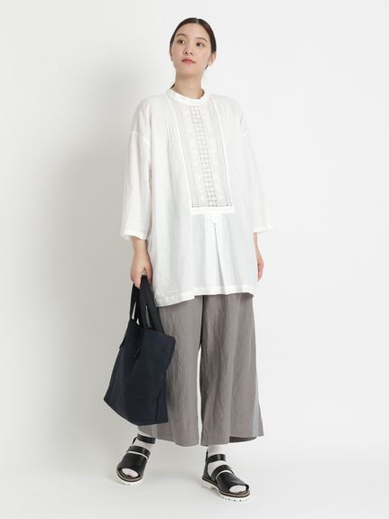 リネン高密度ウェザーマイクローブ加工ギャザーパンツ(裏地無し