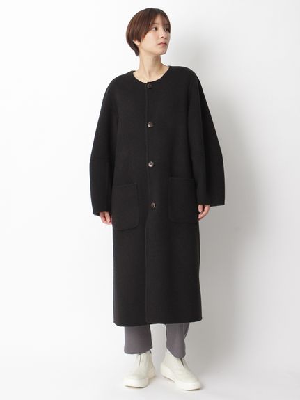 Vert メリノ配色リバー コクーンスリーブコート(リバーシブル)（ウール