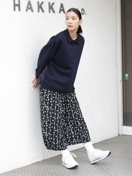 強撚スムース ドット&ストライププリントバルーンパンツ(ペチコート