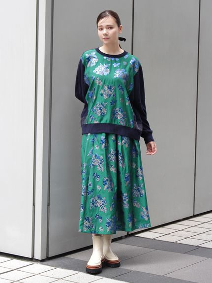 ラメミックスブーケふくれジャカードタックギャザースカート(裏地付き