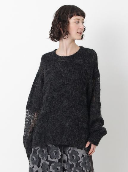 モヘアウールランダム針抜き編みリボンニット（ニット）｜H.A.K（ハク