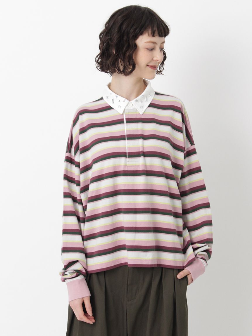 衿クリスタルビジュー クロップドラガーシャツ（ポロシャツ）｜H.A.K