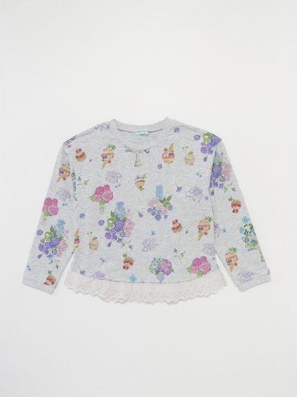 ローズティーパーティープリントミニ裏毛トレーナー（スウェット