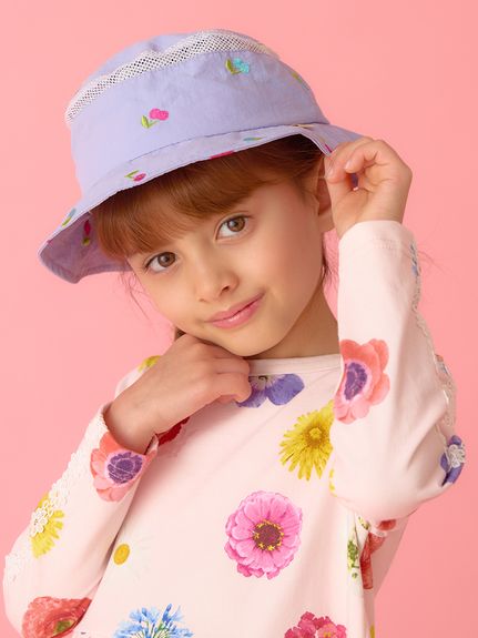 チェリー刺繍／恐竜刺繍日よけ付きハット（ハット）｜hakka kids