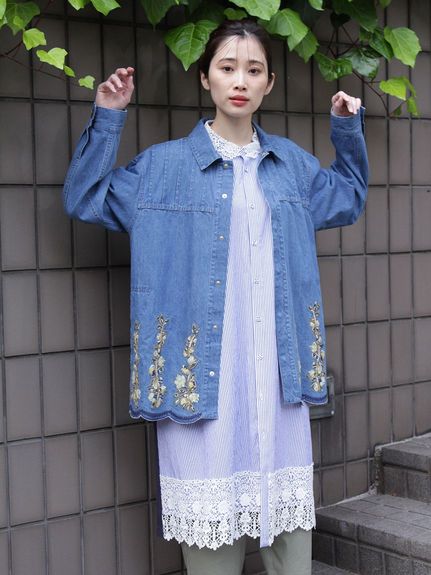 大きいサイズ][15号 19号 ]ライトオンスデニム スカラップブロッサム