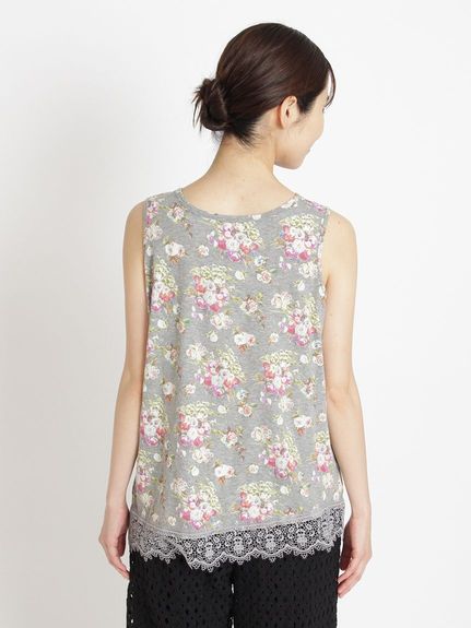 大きいサイズ][15号 19号 ]度甘天竺フラワーポムプリント×ケミカル