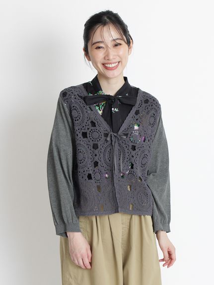 サークルコードレース×ハイツイストコットンニットカーディガン