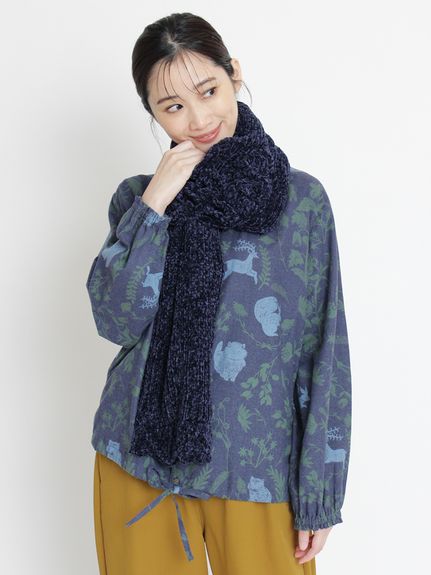 かぎ針モチーフ付きモールヤーンマフラー（ストール・マフラー