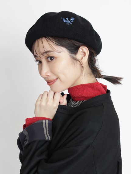 フラワーワンポイント刺繍バスクリブベレー帽（ベレー帽）｜SUPER