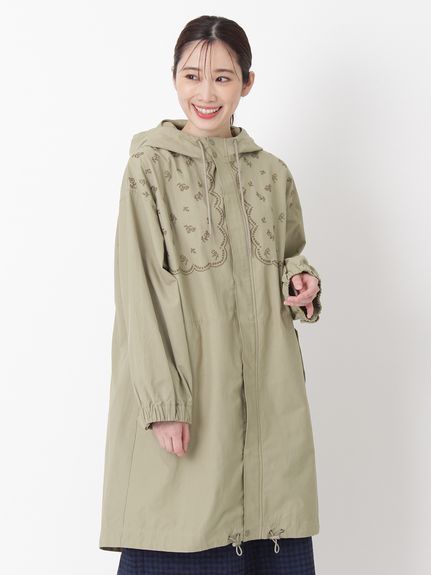 コットンナイロンツイル スプリンクルフラワー刺繍コート（マウンテン