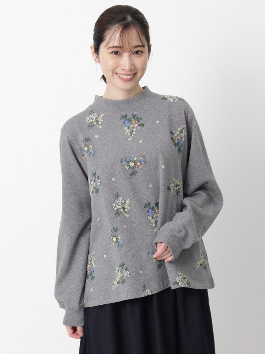 裏毛裏起毛ドット&フラワー刺繍プルオーバー（スウェット・トレーナー
