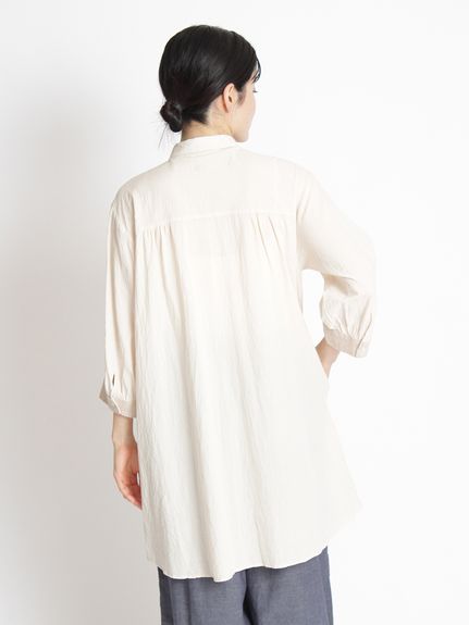 コットンローンワッシャースクエアフォレストボーラー刺繍チュニック