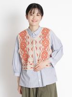 20/2コットン チェーンステッチフラワー刺繍バイカラーベスト（ニット