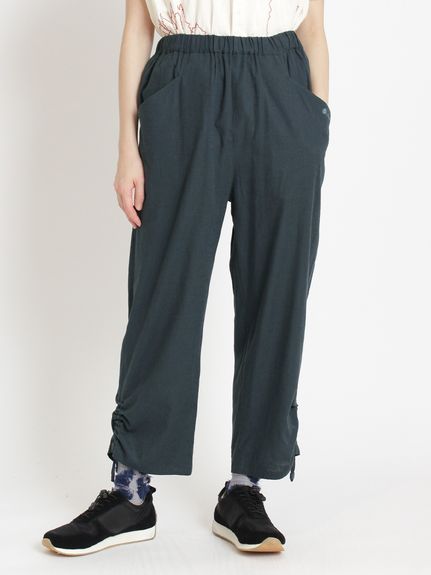 ロゴフラワー刺繍 麻レーヨンストレッチドロストパンツ（その他パンツ