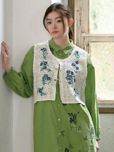 フラワーフォール刺繍コットンニットベスト（ベスト）｜SUPER HAKKA