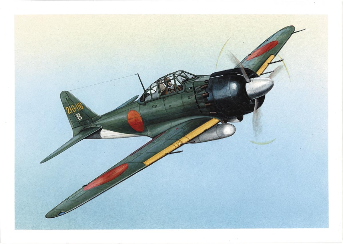 3148］ 渡辺文也 直筆カラーイラスト「零式艦上戦闘機62型」