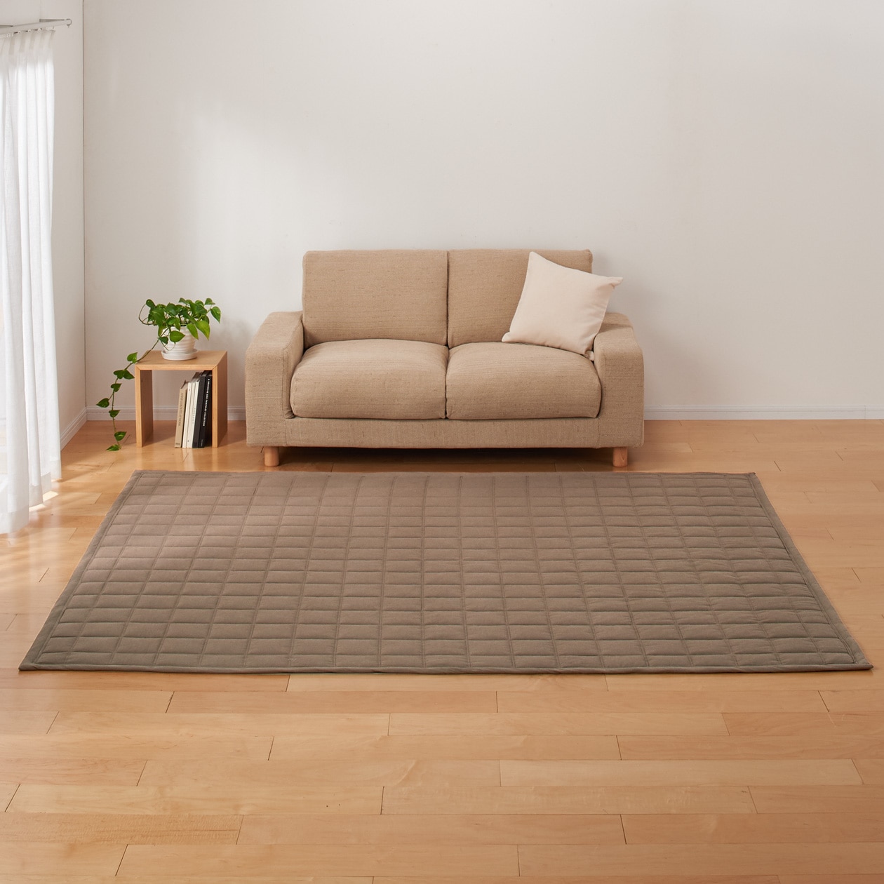 無印良品 綿ななこ織抗菌洗えるキルティングラグ／ベージュ ベージュ