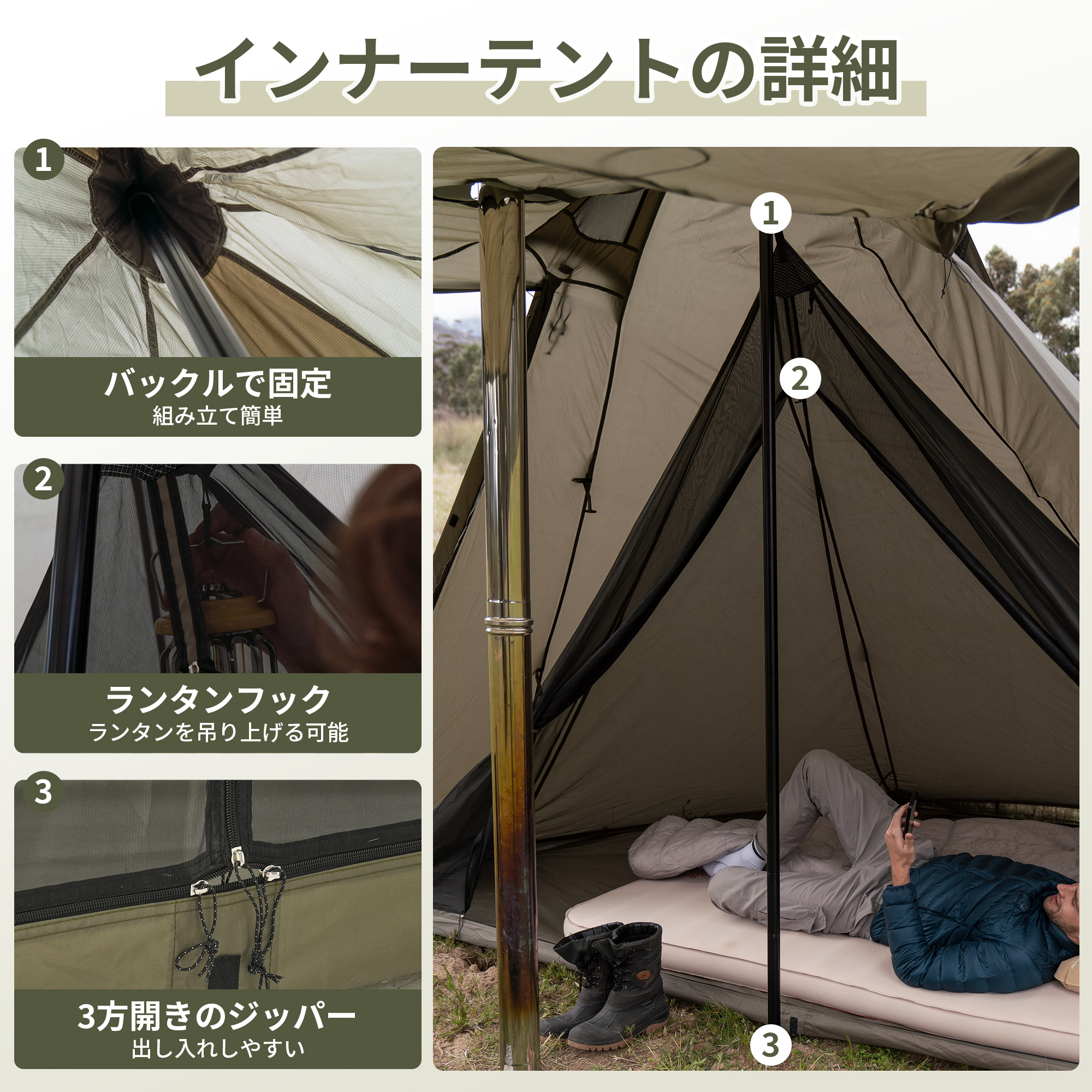 Naturehike Campfire 八角 ワンポールテント 2~4人用 焚き火可 難燃