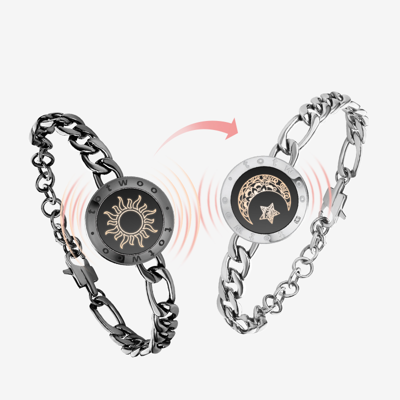 太陽と月 タッチ ブレスレット｜フィガロチェーン｜ブラック+シルバー