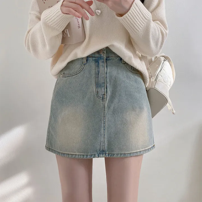 マリンブルーAラインデニムミニスカート｜ミニスカート｜韓国