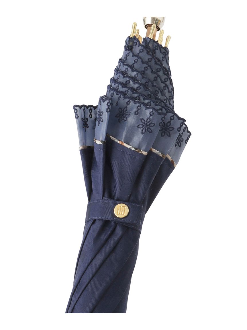 晴雨兼用折りたたみ日傘】ハウスチェック×オーガンジーレース 遮光率