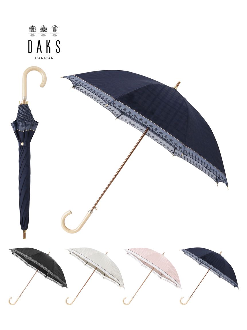 晴雨兼用折りたたみ日傘】ハウスチェック×オーガンジーレース 遮光率