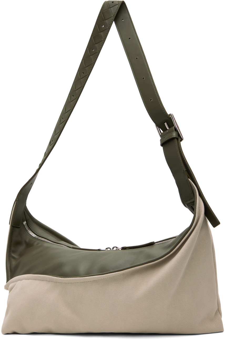 Bottega Veneta: オフホワイト＆グリーン スモール Zigzag バッグ