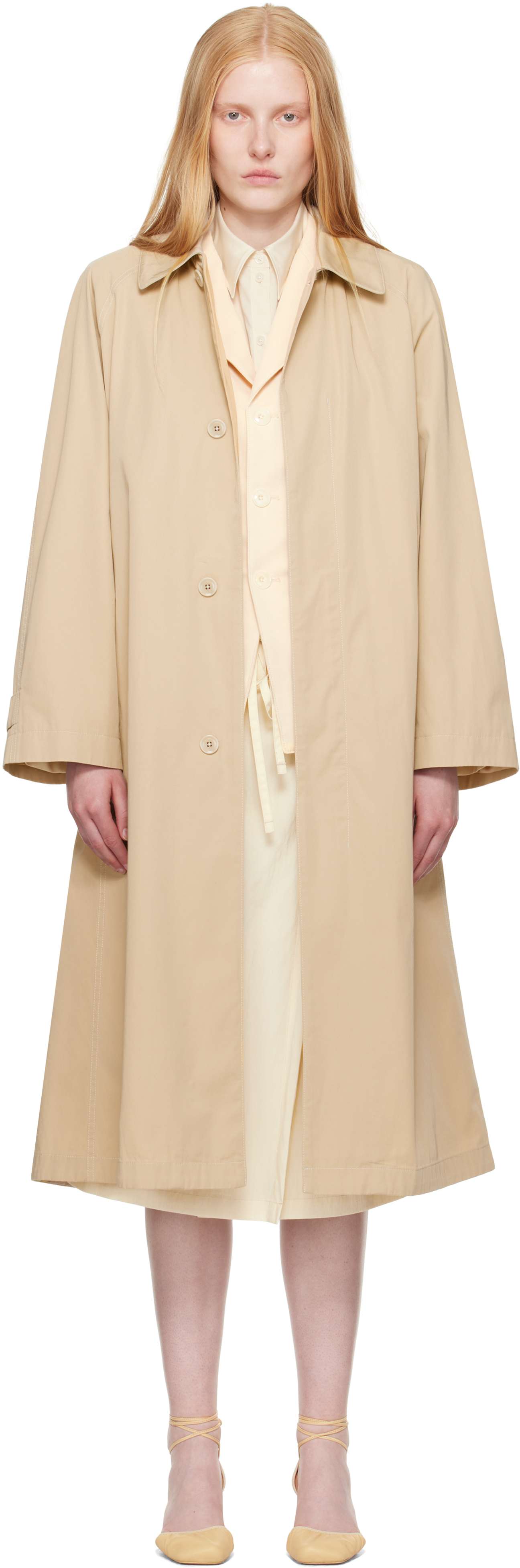 Beige Compact Cotton Twill Overcoat by LEMAIRE on Sale