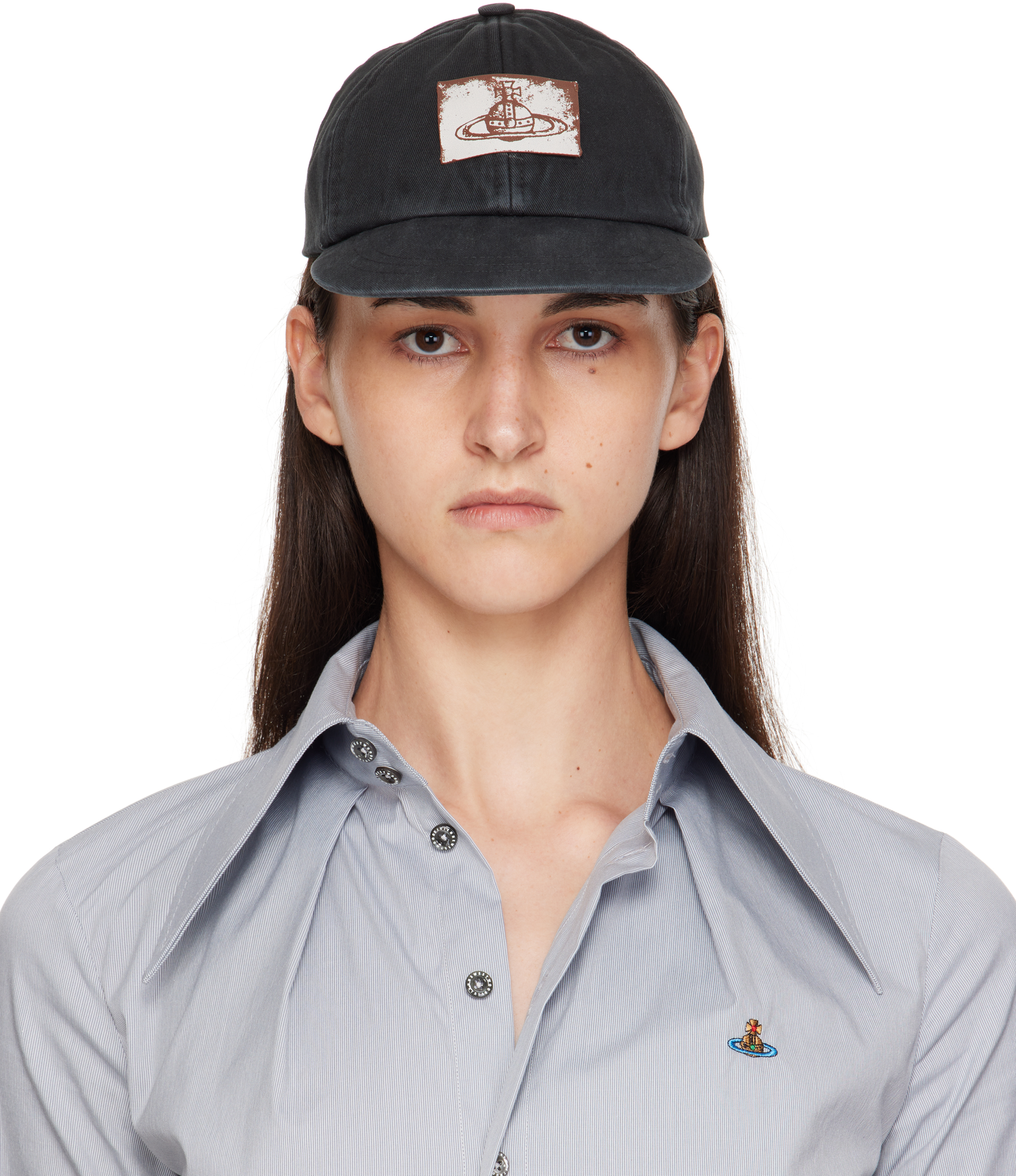 Black Cotton Twill Baseball Cap by Vivienne Westwood on Sale
