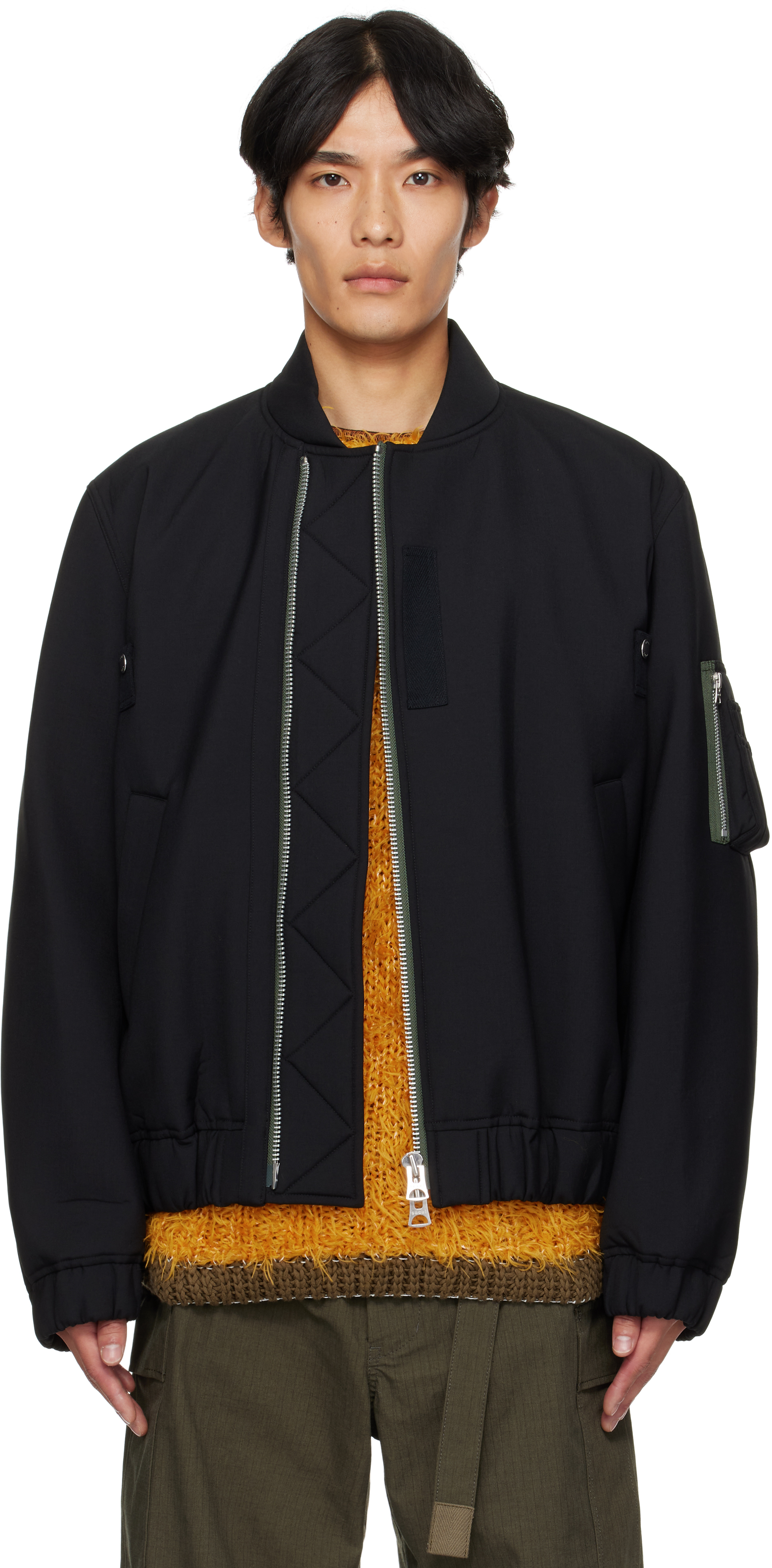 Black Suiting Blouson Bomber Jacket by sacai on Sale