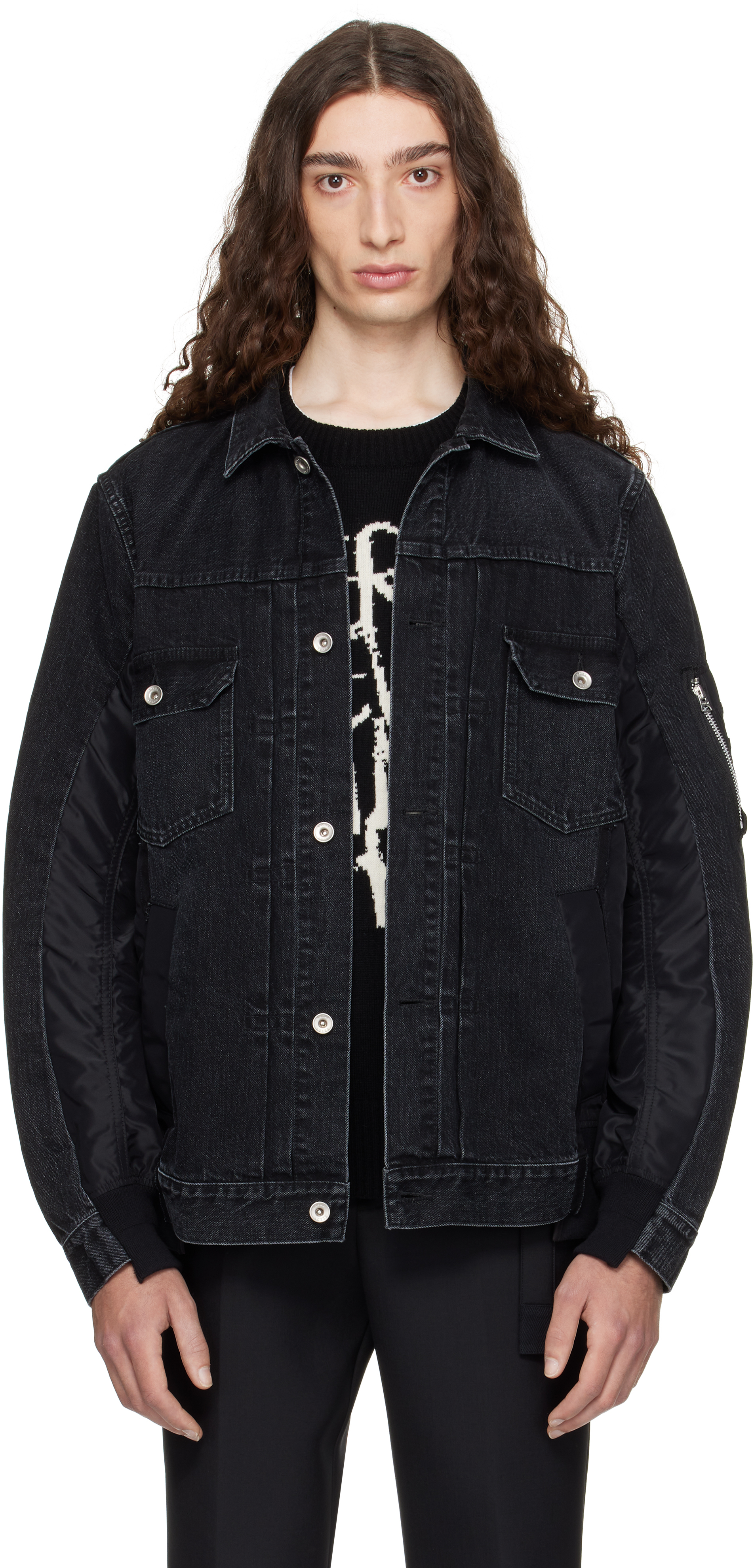 sacaiのブラック Nylon Twill & Denim ジャケットがセール中