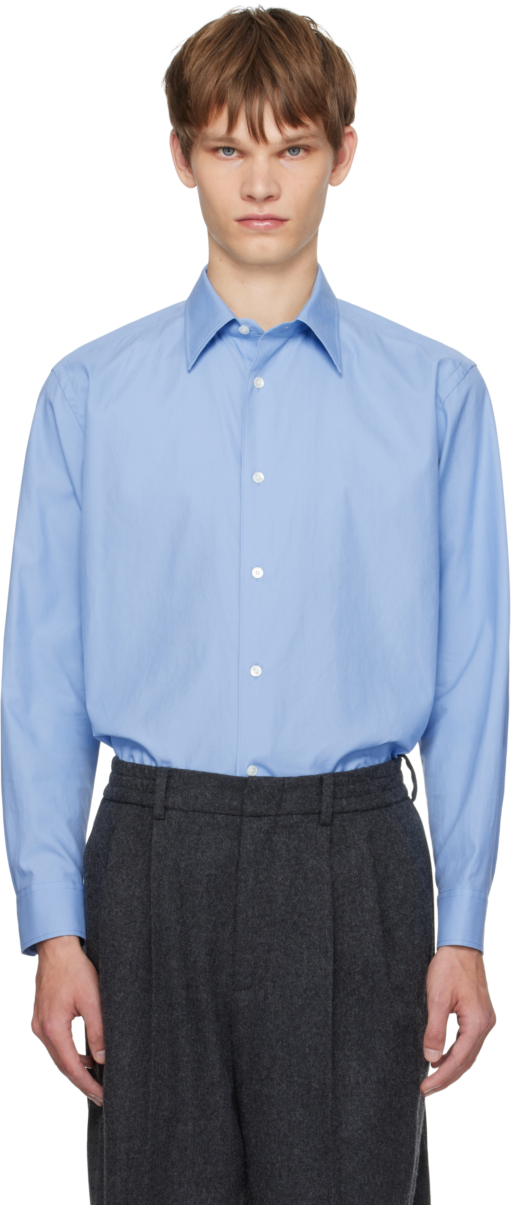 AURALEEのブルー ウォッシュド フィンクス ツイル シャツがセール中