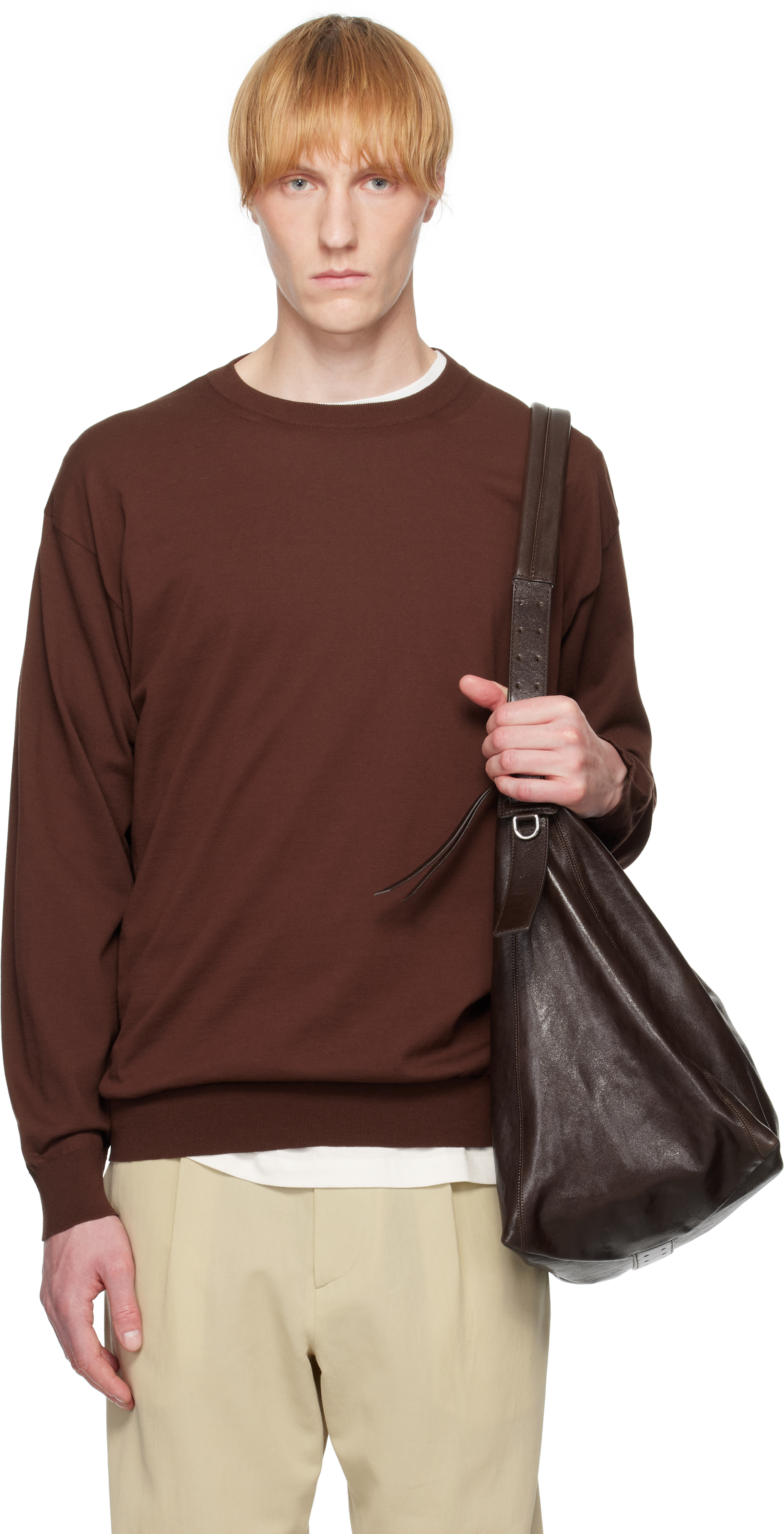 Brown Super High Gauge Cotton Knit Sweater by AURALEE on Sale