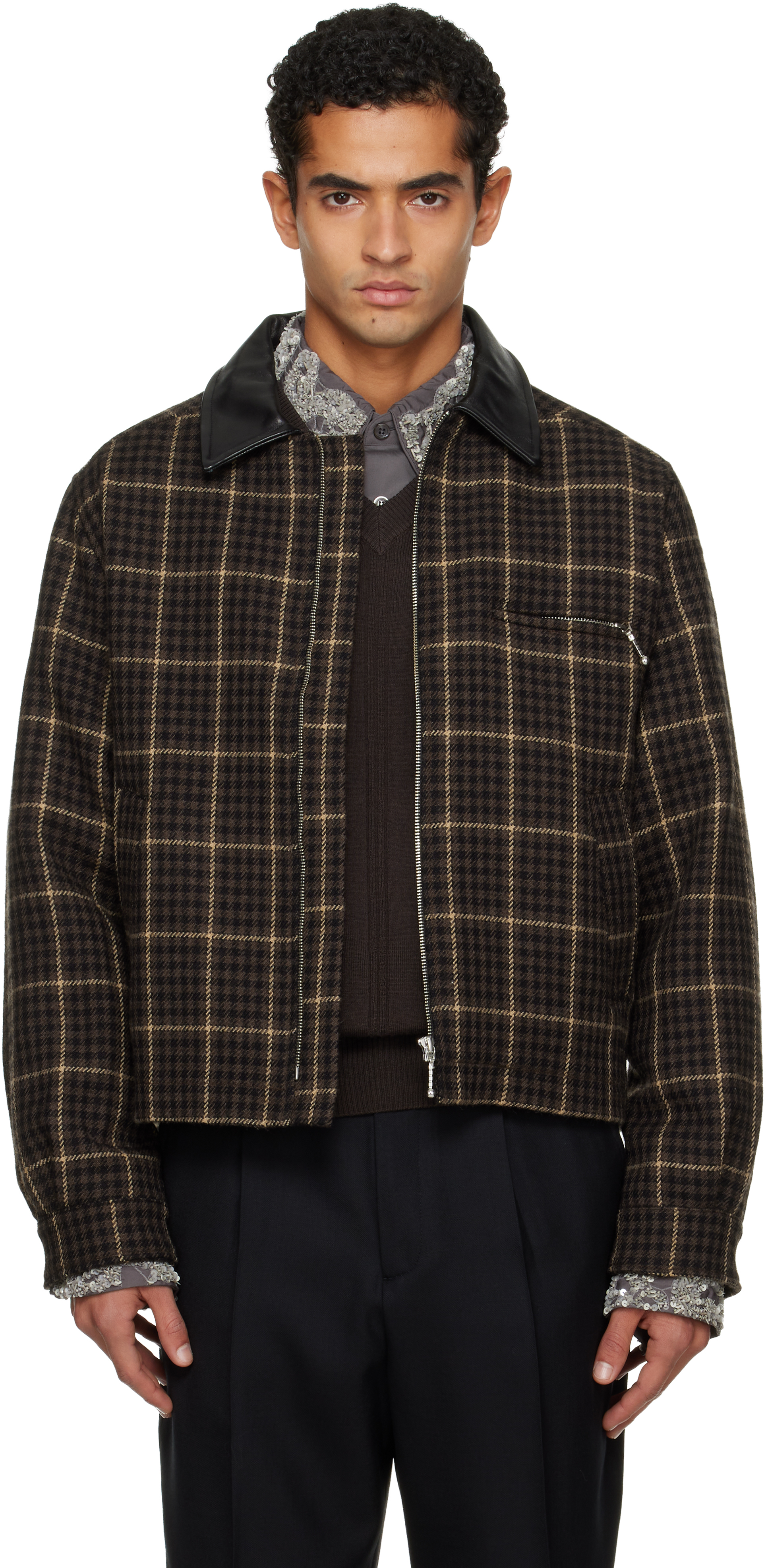 Brown Utility Jacket by Ernest W. Baker on Sale